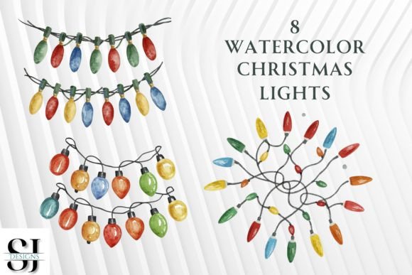 8 Watercolor Christmas Lights: A Festive Graphic Illustration