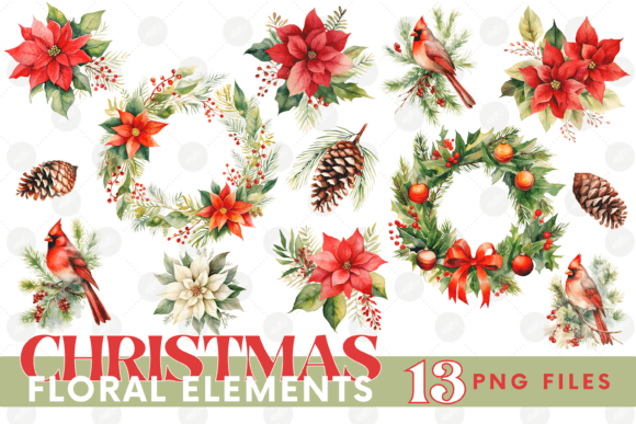 Christmas Clipart Bundle Cardinal PNG for Festive Branding