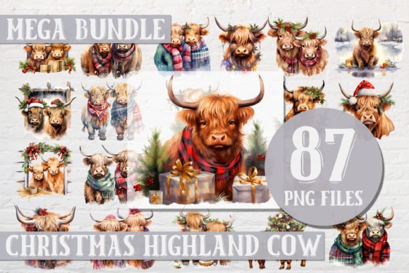 Christmas Highland Cow Bundle: A Festive Graphic Illustration