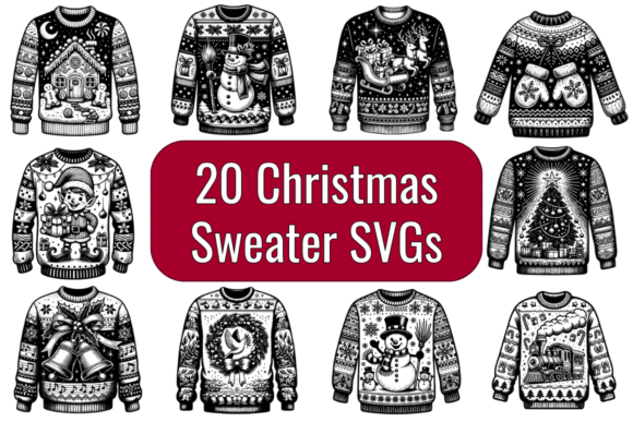 Christmas Sweater Line Art Graphics for Festive Brand Illustrations