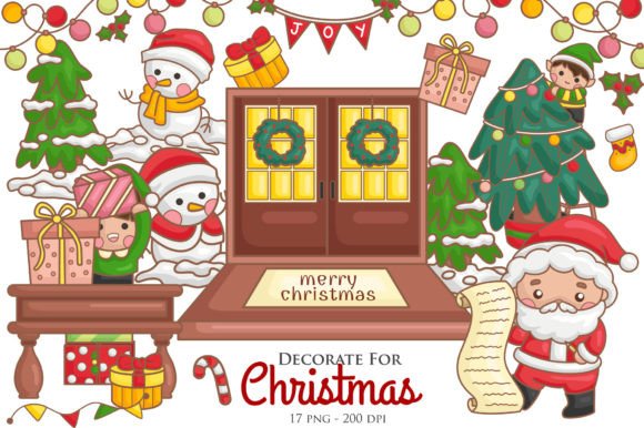 Decorated for Christmas Cartoon Clipart: A Festive Graphics Set