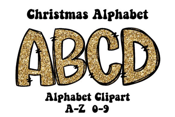 Gold Glitter Alphabet Graphics for Festive Illustrations
