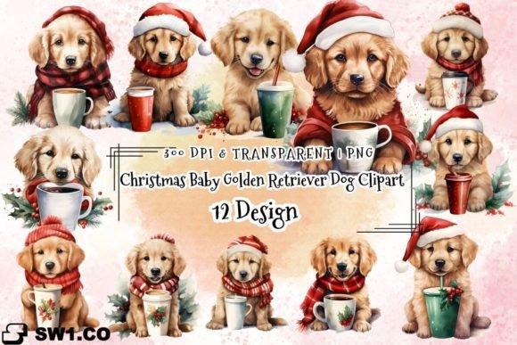 Golden Retriever Clipart for Festive Branding and Packaging