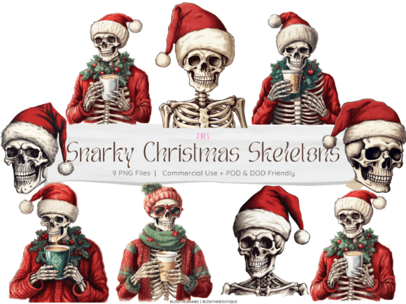 Skeleton Santa Hat Christmas Graphics for Commercial Illustrations