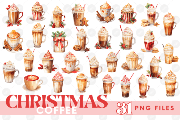 Watercolor Christmas Coffee Clipart: Perfect Graphics for Festive Illustrations