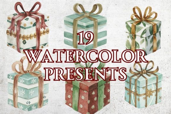 Watercolor Christmas Presents: Festive Graphics for Branding