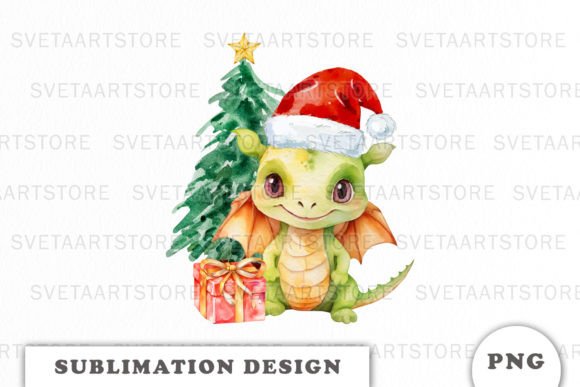 Watercolor Cute Christmas Dragon PNG: A Charming Graphics Addition