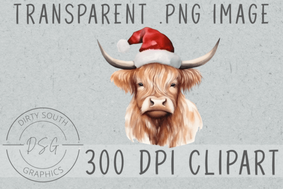 Watercolor Winter Christmas Highland Cow Graphics