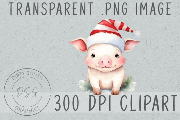 Watercolor Winter Christmas Pig Graphics for Illustrations
